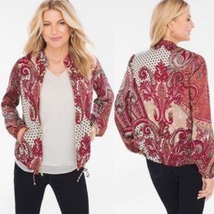CHICO’S Red Paisley Printed Bomber Large 12